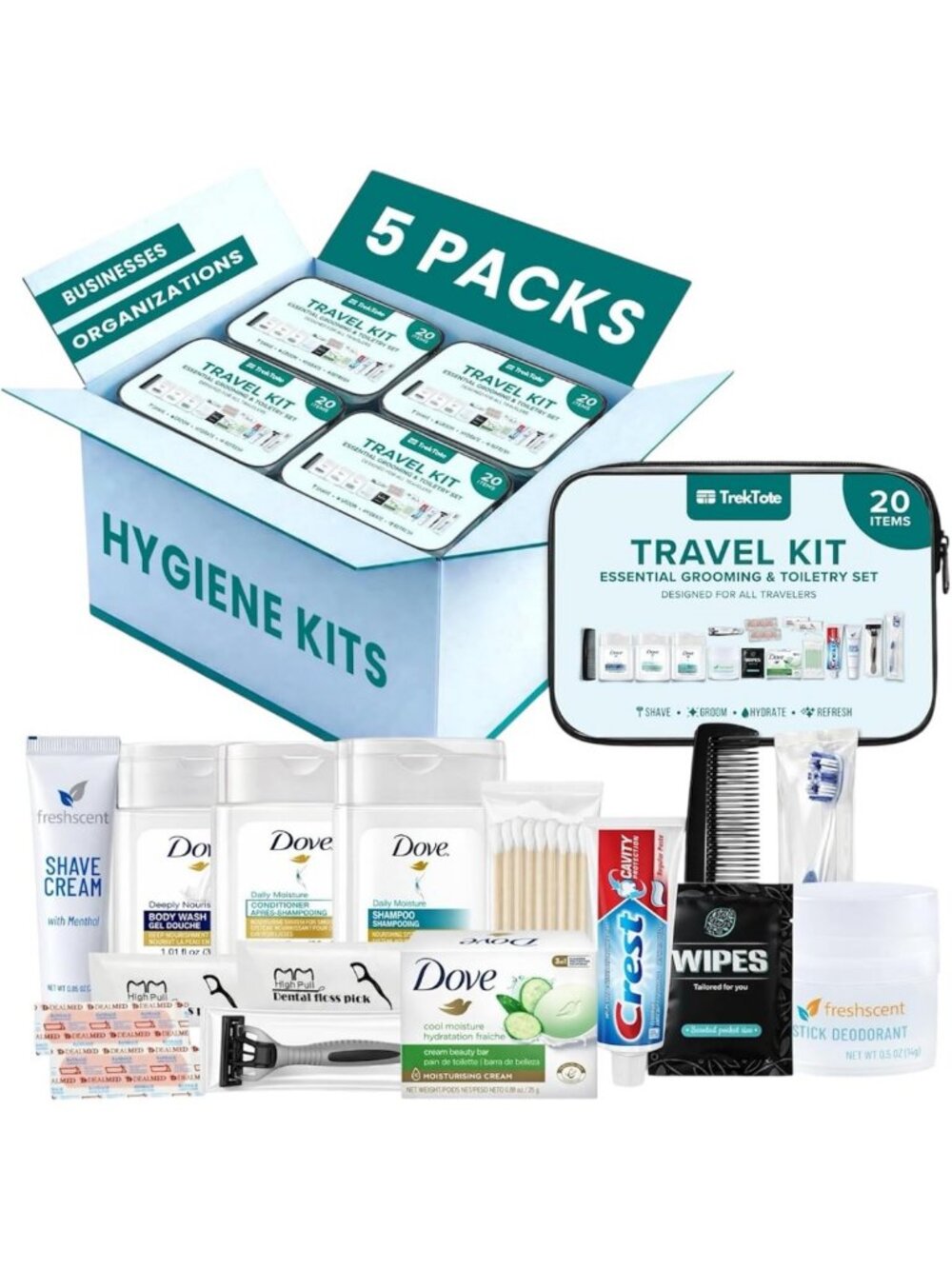 Premium Unisex Hygiene Kits for Care Packages - 5 Pack Essential Travel Set